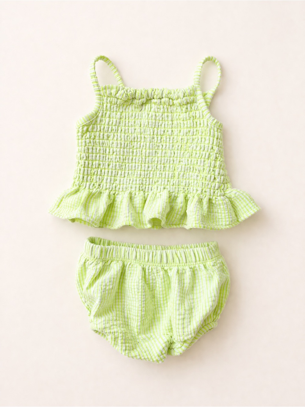 3/$25 - GAP Neon Lime Green & White Smocked Tank Top & Bloomer Set 12-18m